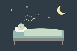 ansiedad por la noche, persona despierta en la cama con la luna, ilustración