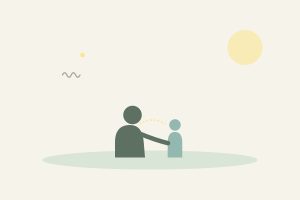 mi hijo no me hace caso, madre agachada a la altura de su hijo, ilustración