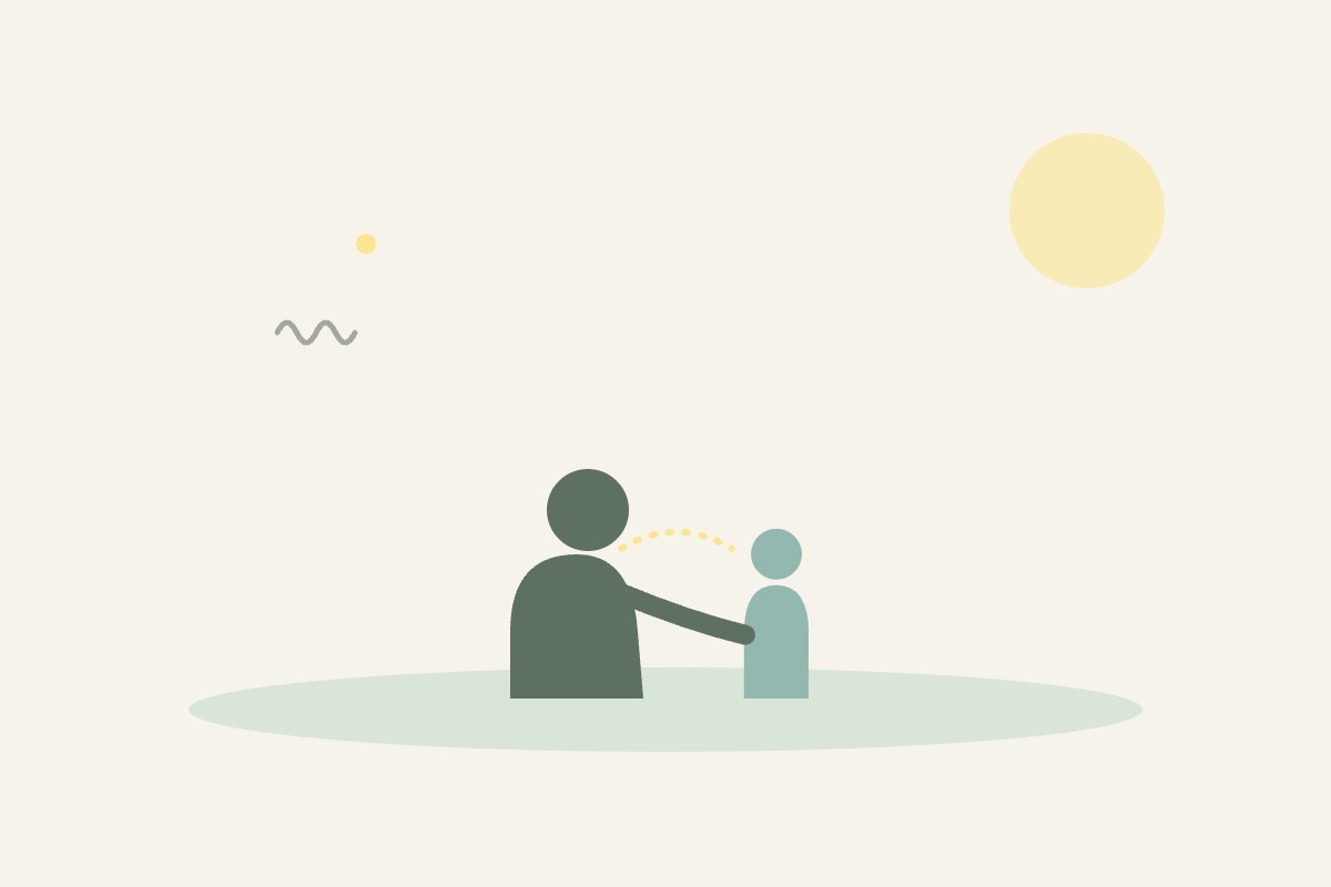 mi hijo no me hace caso, madre agachada a la altura de su hijo, ilustración